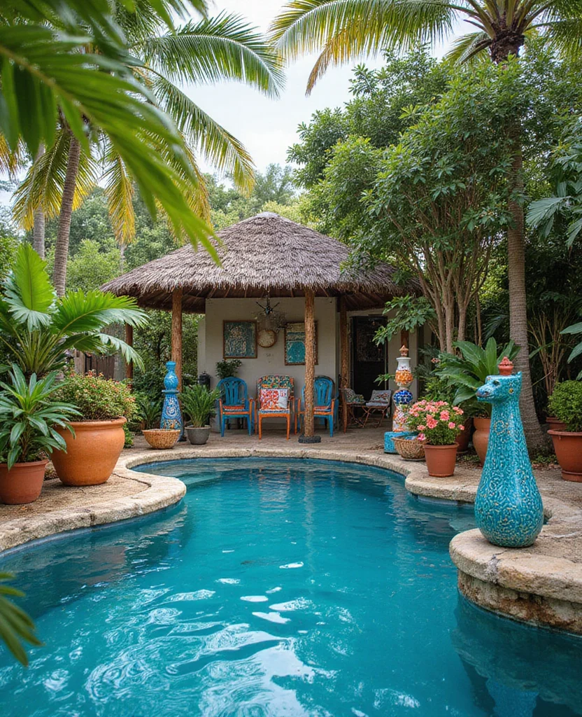 19 Stunning Lagoon Pool Backyard Ideas That'll Transform Your Yard into a Tropical Paradise! - 17. Poolside Art and Decor