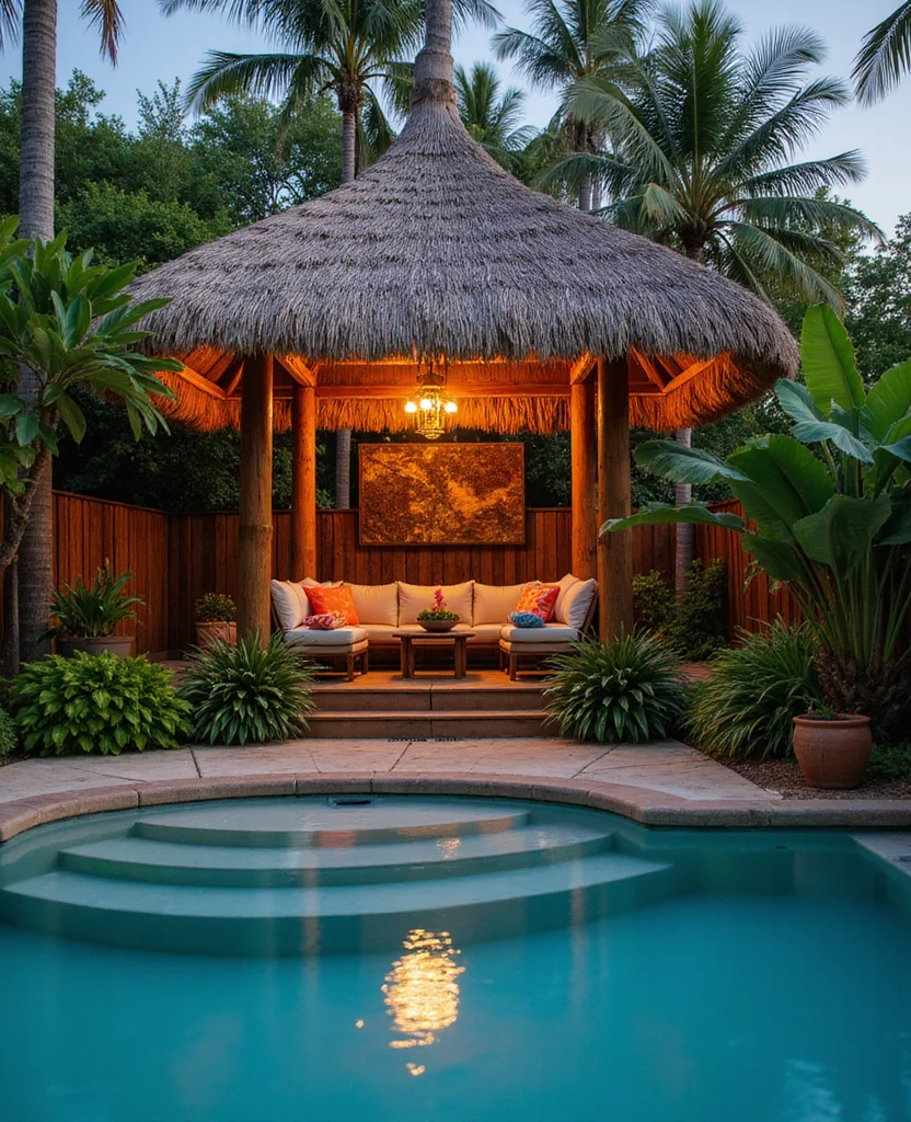 19 Stunning Lagoon Pool Backyard Ideas That'll Transform Your Yard into a Tropical Paradise! - 4. Tiki Hut Getaway