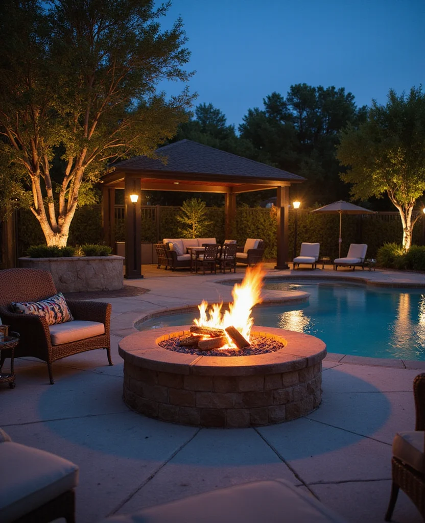 19 Stunning Lagoon Pool Backyard Ideas That'll Transform Your Yard into a Tropical Paradise! - 7. Cozy Fire Pit by the Pool