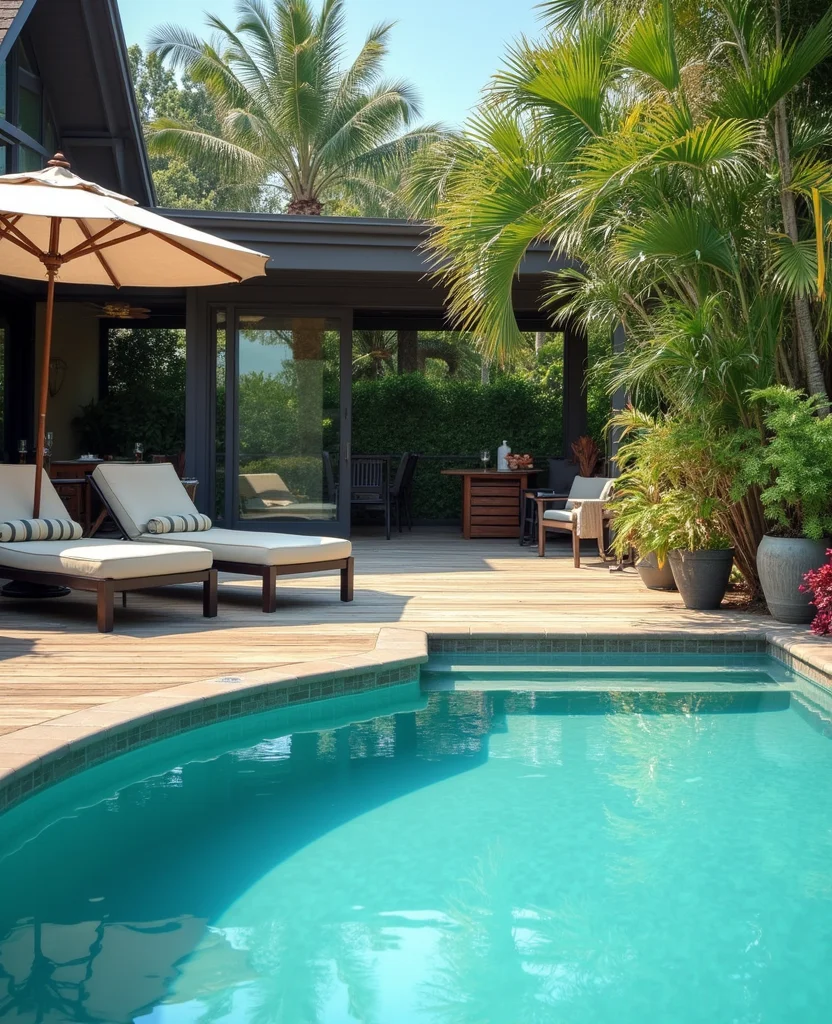 19 Stunning Lagoon Pool Backyard Ideas That'll Transform Your Yard into a Tropical Paradise! - 9. Tropical Poolside Deck