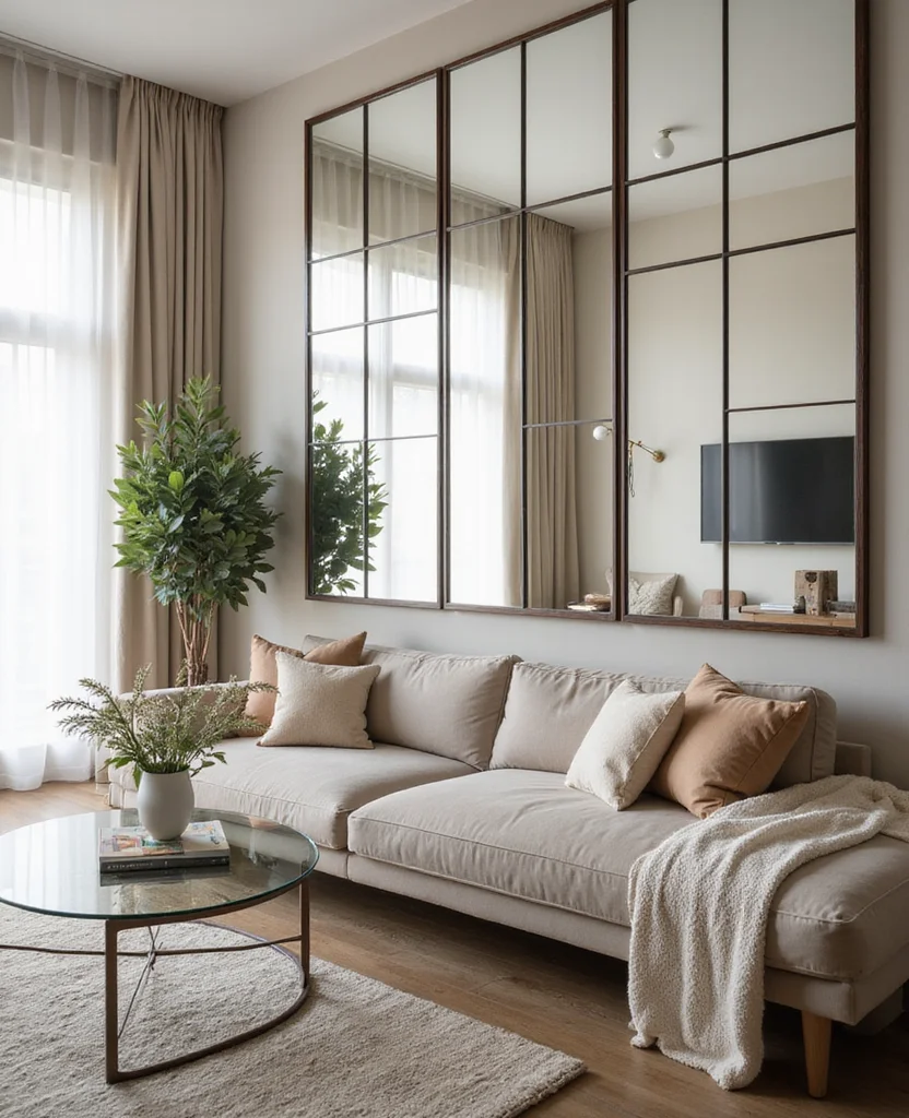 19 Stunning Living Room Mirror Decoration Ideas That Will Transform Your Space! 74 19 Stunning Living Room Mirror Decoration Ideas That Will Transform Your Space! - 11. Mirrored Wall Panels