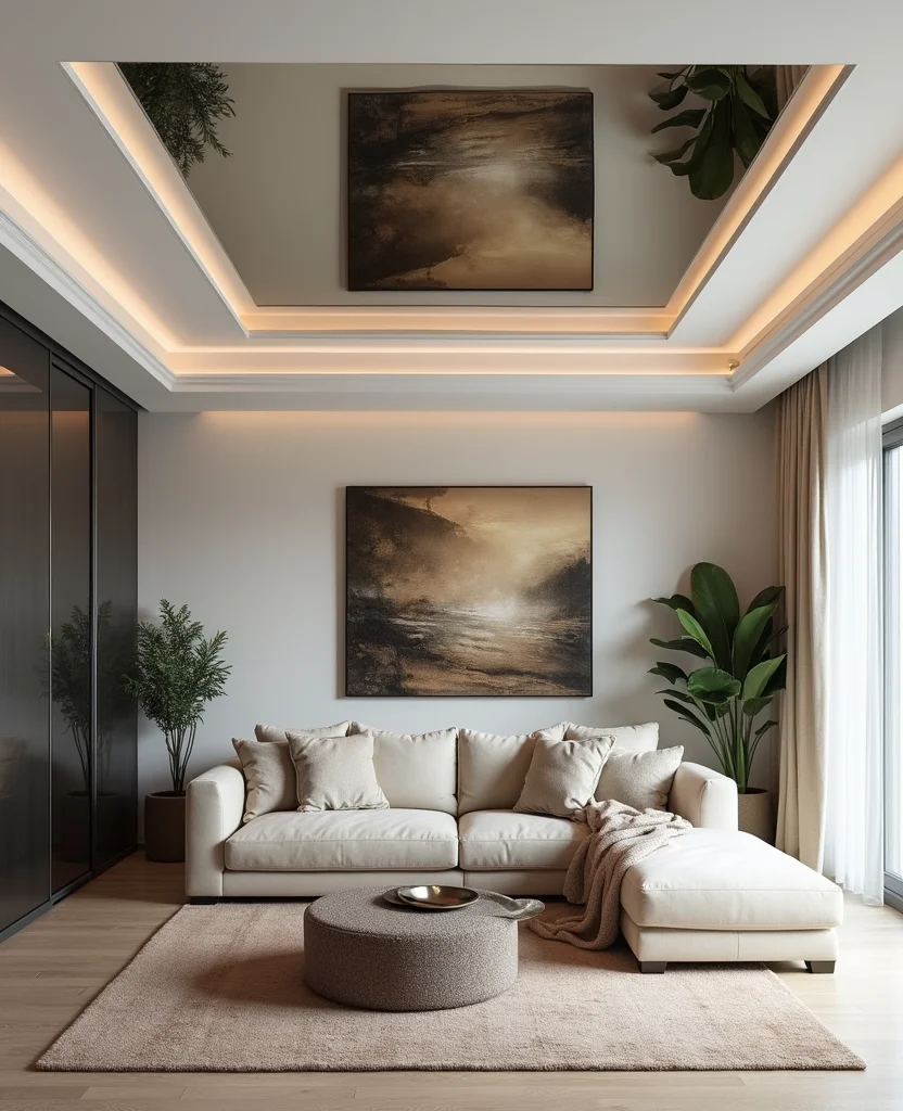 19 Stunning Living Room Mirror Decoration Ideas That Will Transform Your Space! 102 19 Stunning Living Room Mirror Decoration Ideas That Will Transform Your Space! - 15. Ceiling Mirrors