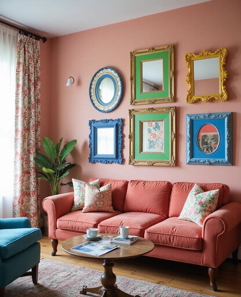 19 Stunning Living Room Mirror Decoration Ideas That Will Transform Your Space! 44 19 Stunning Living Room Mirror Decoration Ideas That Will Transform Your Space! - 7. Colorful Frames