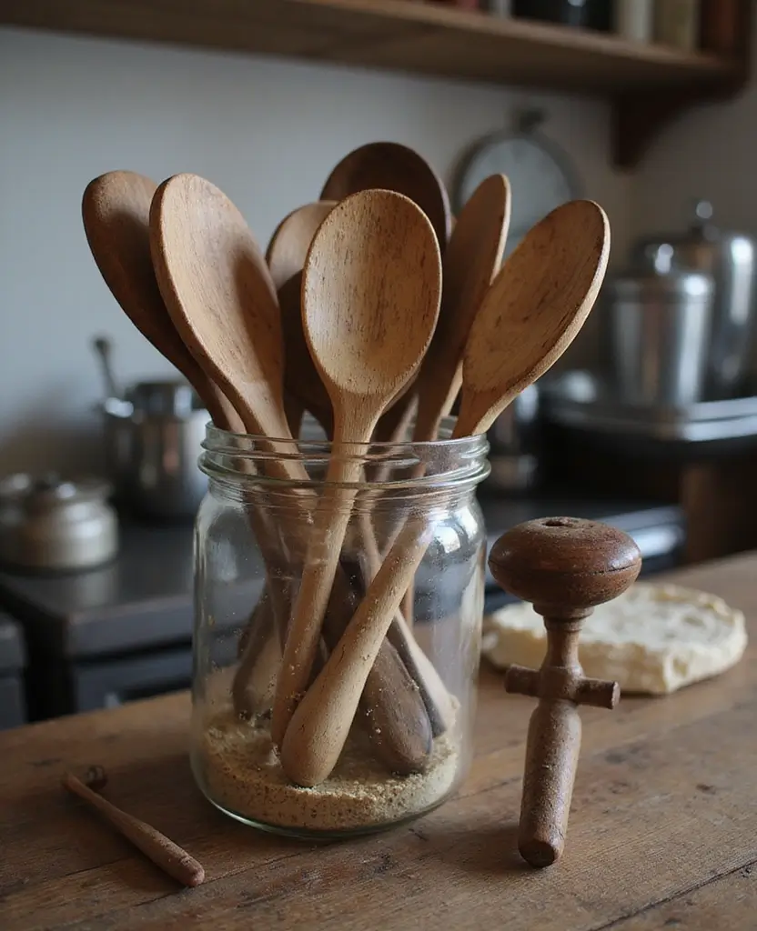 19 Stunning Primitive Kitchen Decor Ideas That Will Make You Want to Recreate Your Space! 16 19 Stunning Primitive Kitchen Decor Ideas That Will Make You Want to Recreate Your Space! - 3. Vintage Utensil Display