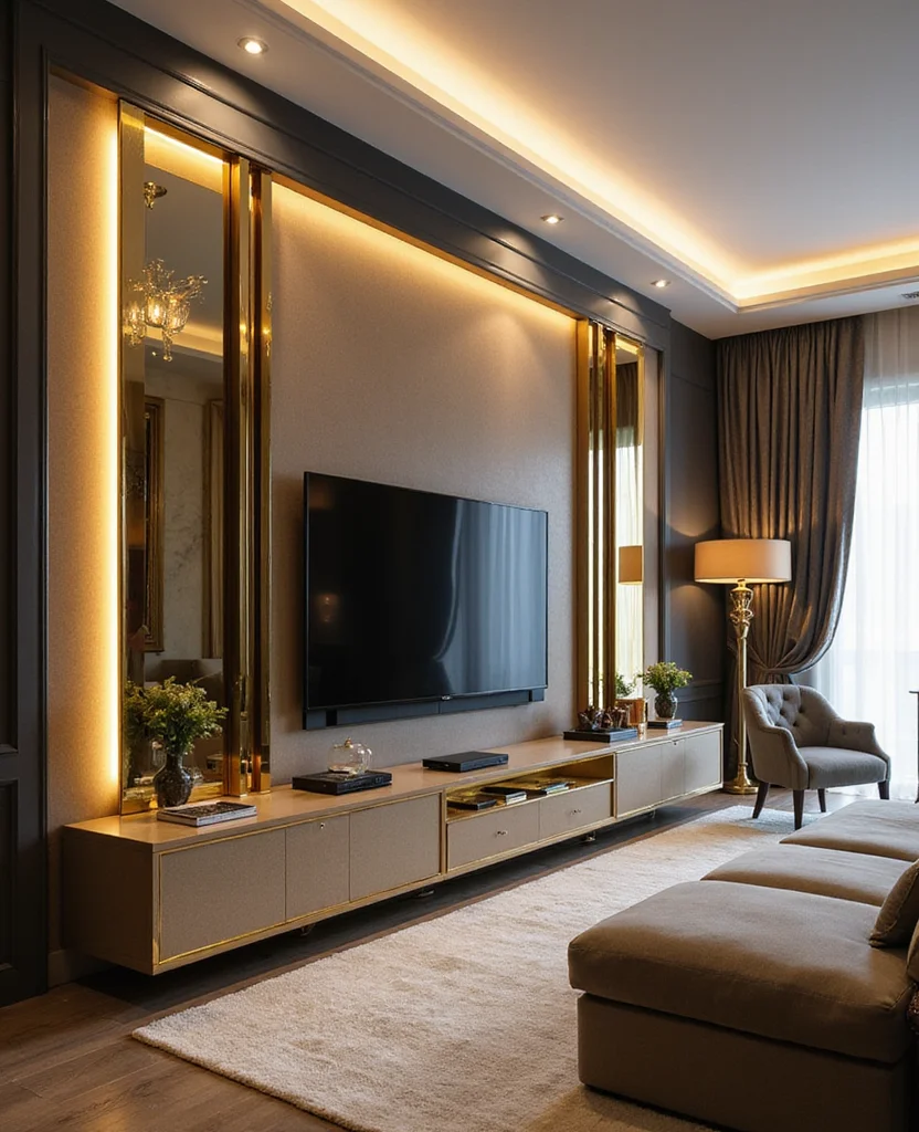 19 Stunning TV Cabinets for Your Living Room Makeover (You Won't Believe #7!) - 4. Glamorous Gold Accents