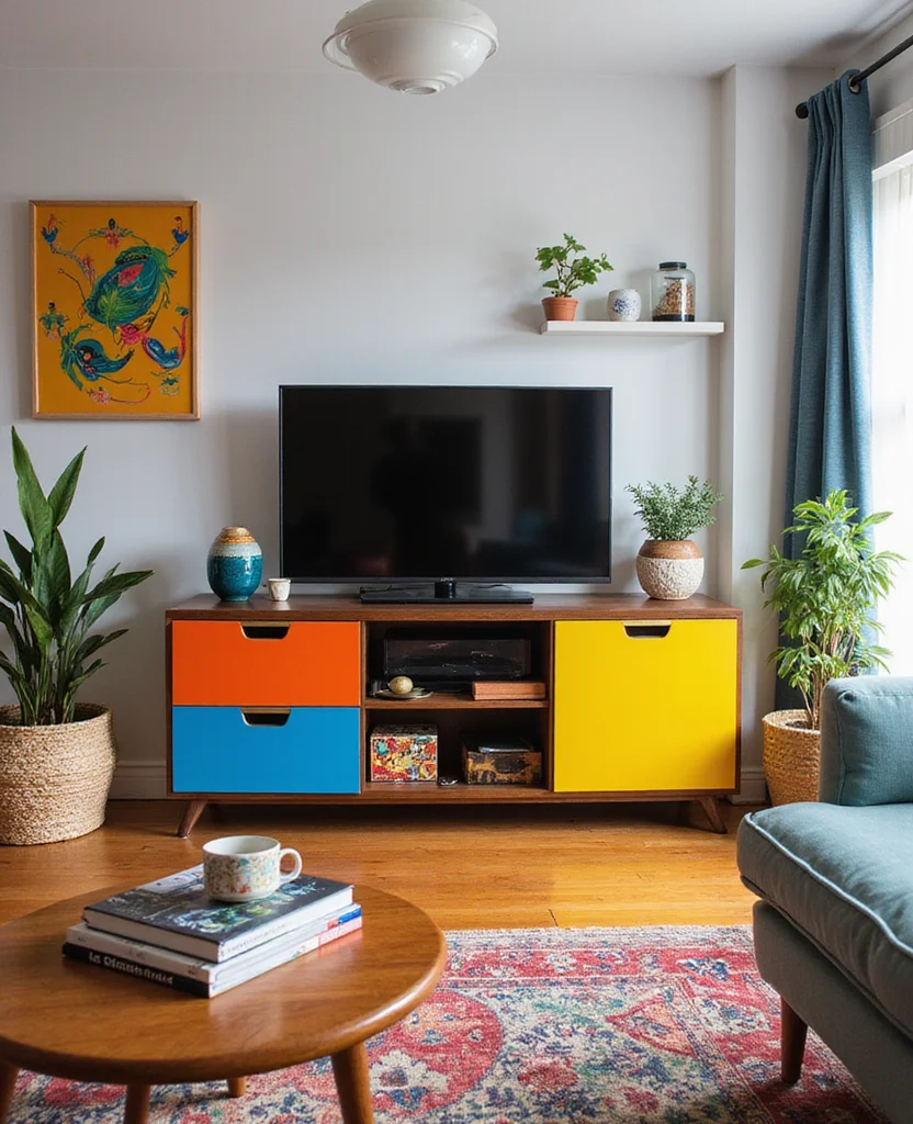 19 Stunning TV Cabinets for Your Living Room Makeover (You Won't Believe #7!) - 5. Bold Color Pops