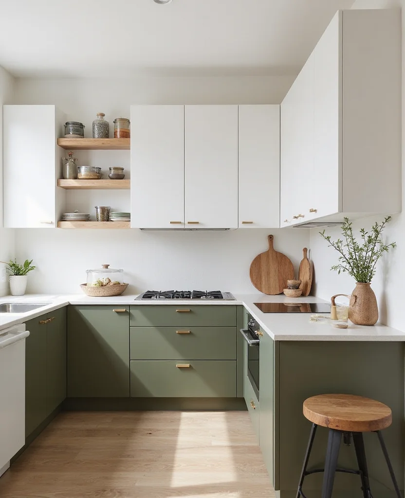 19 Stunning Two-Tone Kitchen Cabinet Ideas That Will Transform Your Space (Wait Until You See #12!) - 15. Earthy Olive and Clean White
