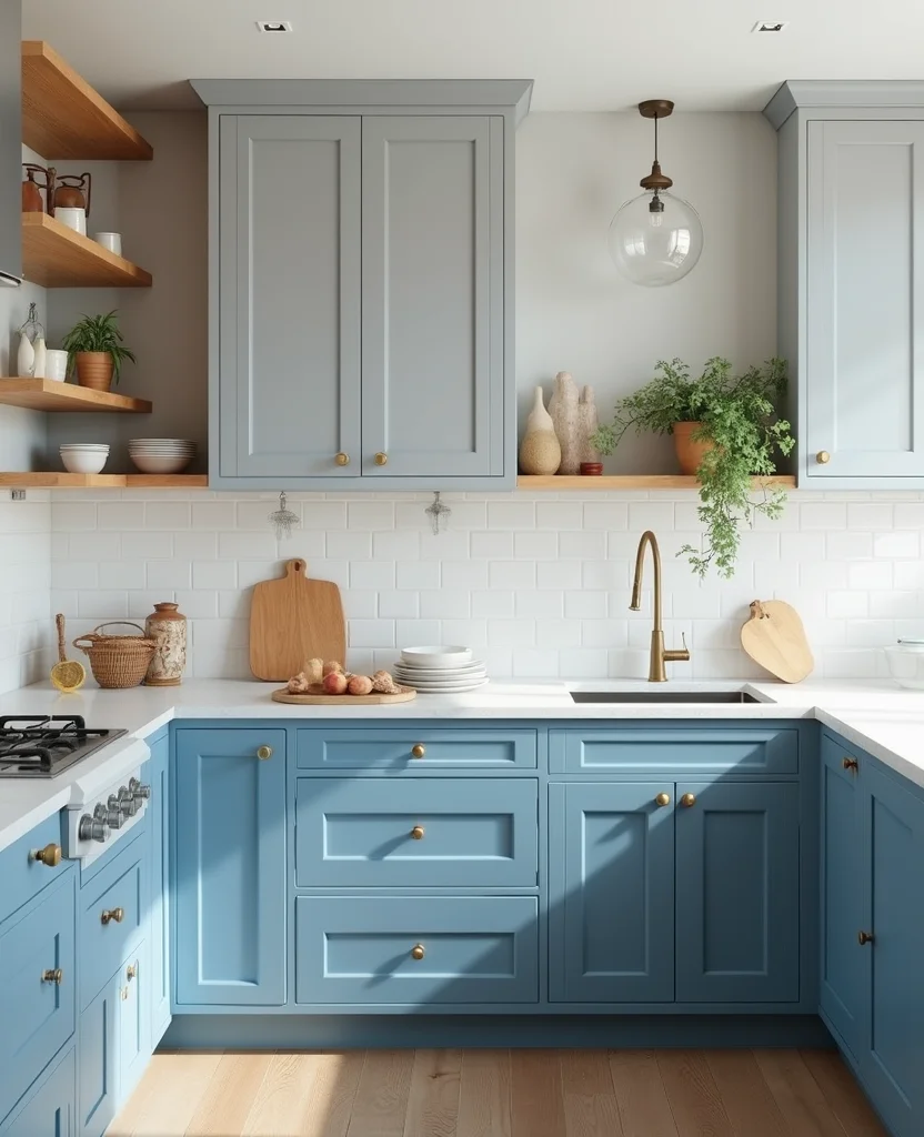 19 Stunning Two-Tone Kitchen Cabinet Ideas That Will Transform Your Space (Wait Until You See #12!) - 2. Soft Grey and Bold Blue