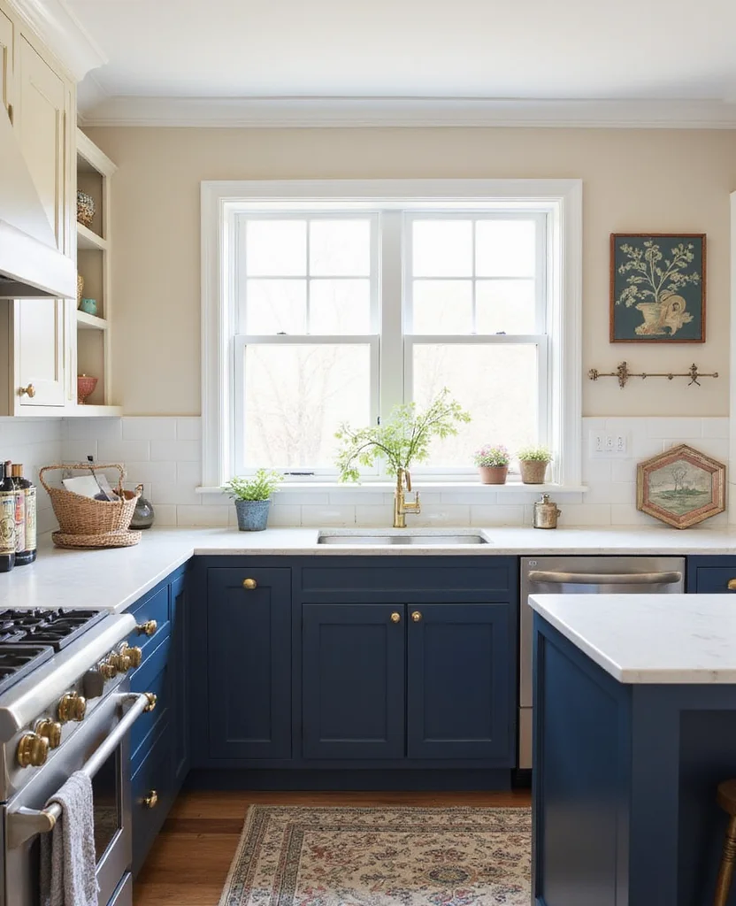 19 Stunning Two-Tone Kitchen Cabinet Ideas That Will Transform Your Space (Wait Until You See #12!) - 4. Navy and Cream Elegance