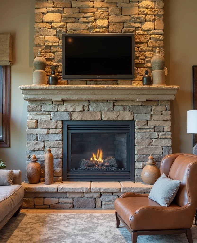 19 Trendy Modern Rustic Living Room Ideas That Are Totally In Right Now! - 16. Earthy Stone Accents