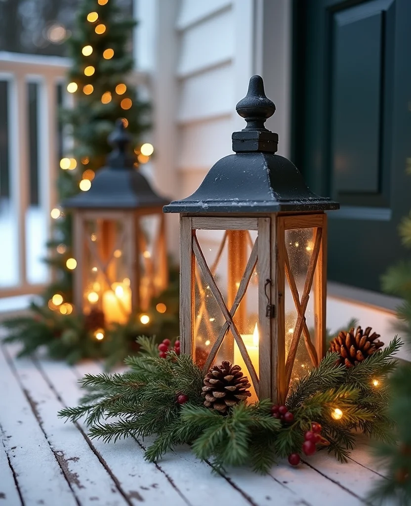 25 Stunning Christmas Lantern Decor Ideas to Light Up Your Winter Nights (Wait Until You See #12!) - 1. Rustic Wooden Lanterns Overflowing with Greenery