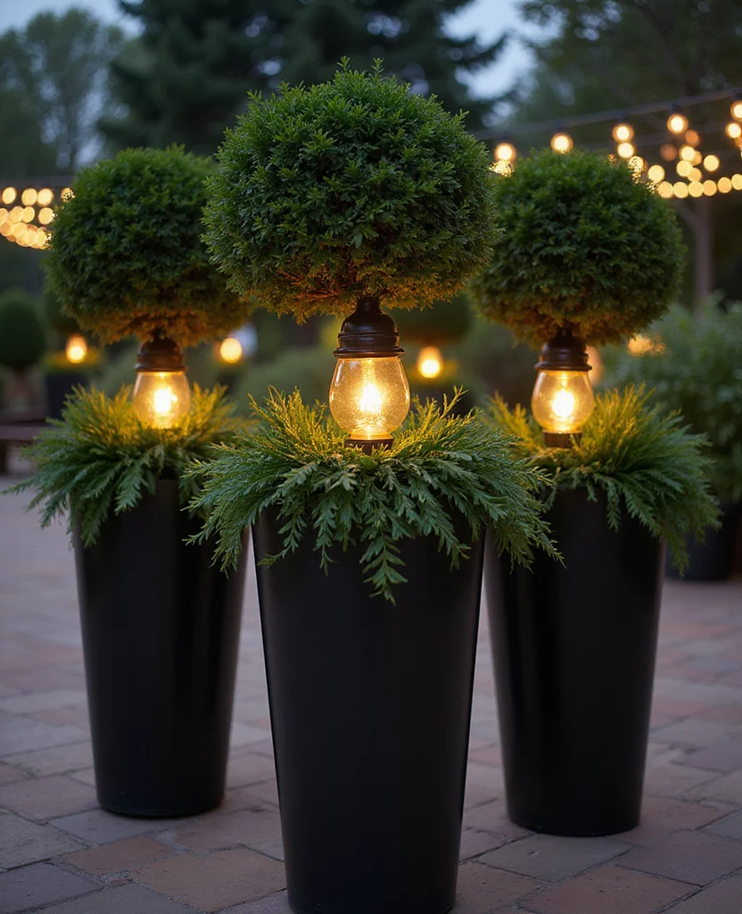 25 Stunning Christmas Lantern Decor Ideas to Light Up Your Winter Nights (Wait Until You See #12!) - 10. Lantern-Filled Planters