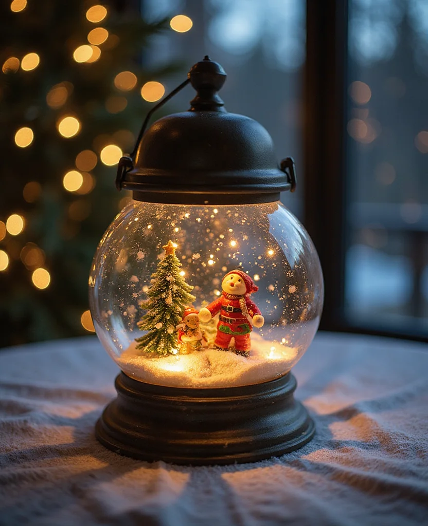 25 Stunning Christmas Lantern Decor Ideas to Light Up Your Winter Nights (Wait Until You See #12!) - 12. Snow Globe Lanterns (The Showstopper!)