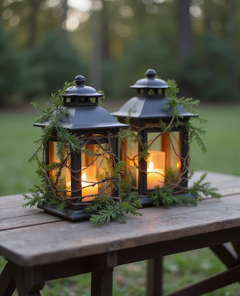 25 Stunning Christmas Lantern Decor Ideas to Light Up Your Winter Nights (Wait Until You See #12!) - 14. Lanterns with Grapevine Accents