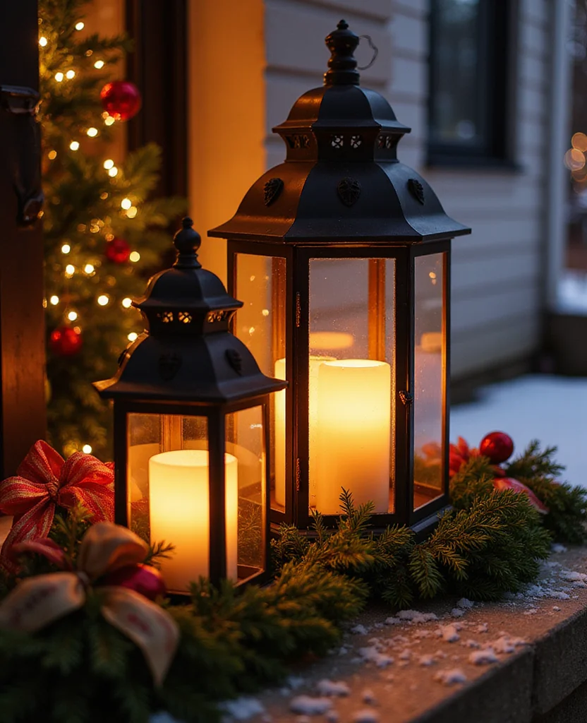 25 Stunning Christmas Lantern Decor Ideas to Light Up Your Winter Nights (Wait Until You See #12!) - 18. Festive Lanterns with Candles