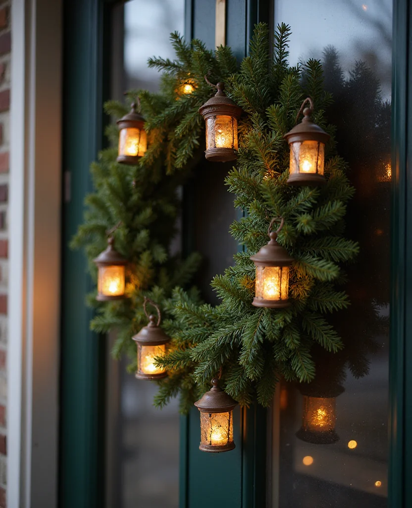 25 Stunning Christmas Lantern Decor Ideas to Light Up Your Winter Nights (Wait Until You See #12!) - 19. Lanterns in Wreath Arrangements