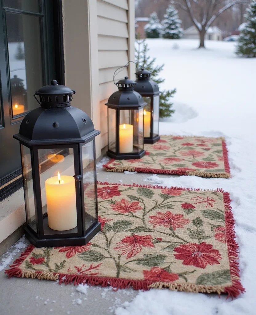 25 Stunning Christmas Lantern Decor Ideas to Light Up Your Winter Nights (Wait Until You See #12!) - 22. Lanterns with Decorative Mats