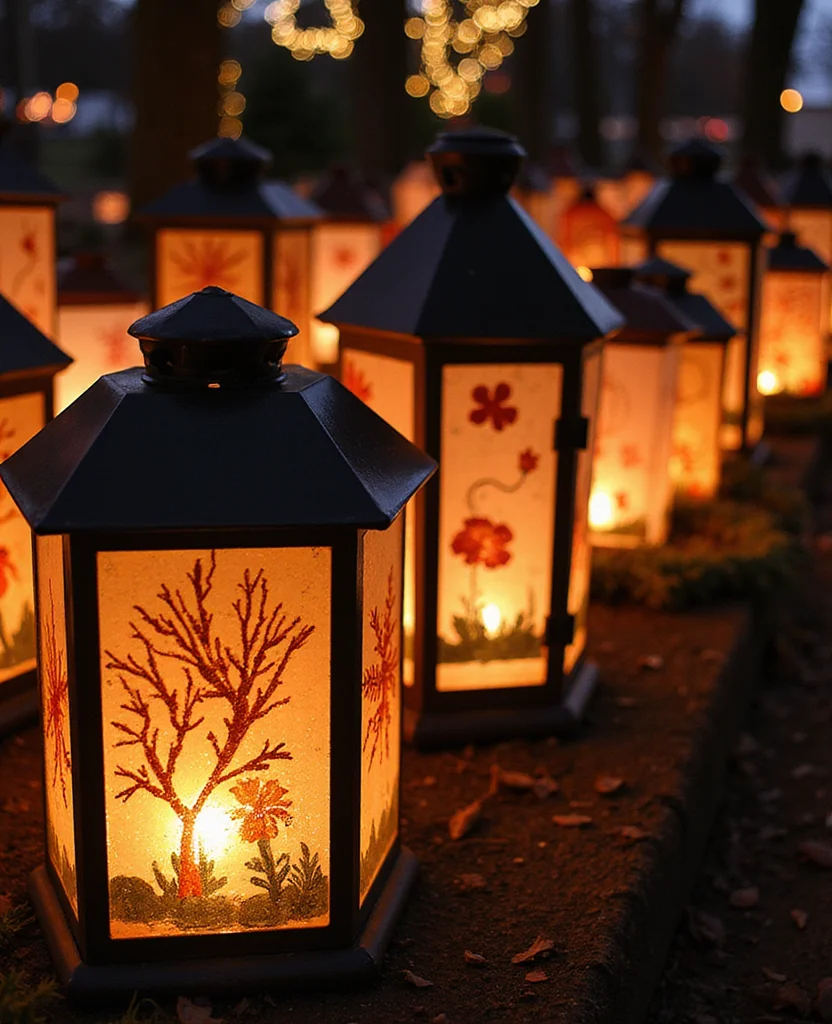 25 Stunning Christmas Lantern Decor Ideas to Light Up Your Winter Nights (Wait Until You See #12!) - 24. Lanterns with Seasonal Artwork