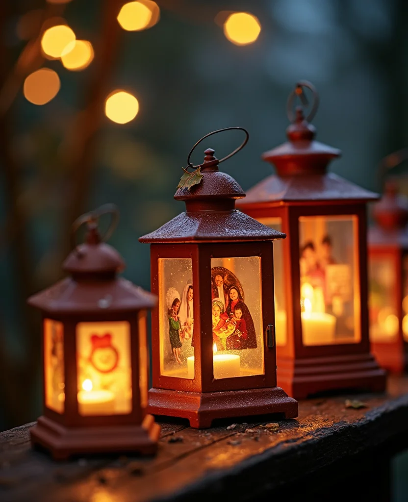 25 Stunning Christmas Lantern Decor Ideas to Light Up Your Winter Nights (Wait Until You See #12!) - 25. Lanterns with Personal Memories