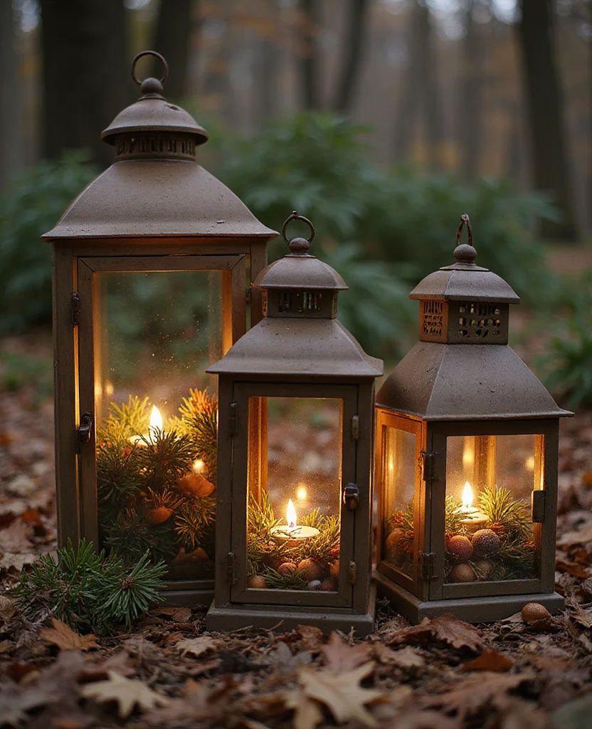 25 Stunning Christmas Lantern Decor Ideas to Light Up Your Winter Nights (Wait Until You See #12!) - 6. Lanterns with Natural Elements