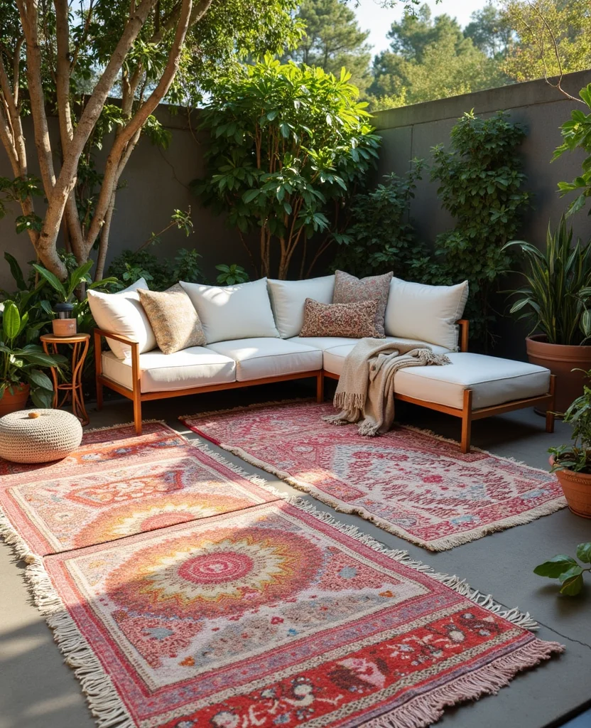 Create Your Zen: 19 Hippie Backyard Ideas for the Ultimate Chill Zone! - 10. Bohemian Outdoor Rugs