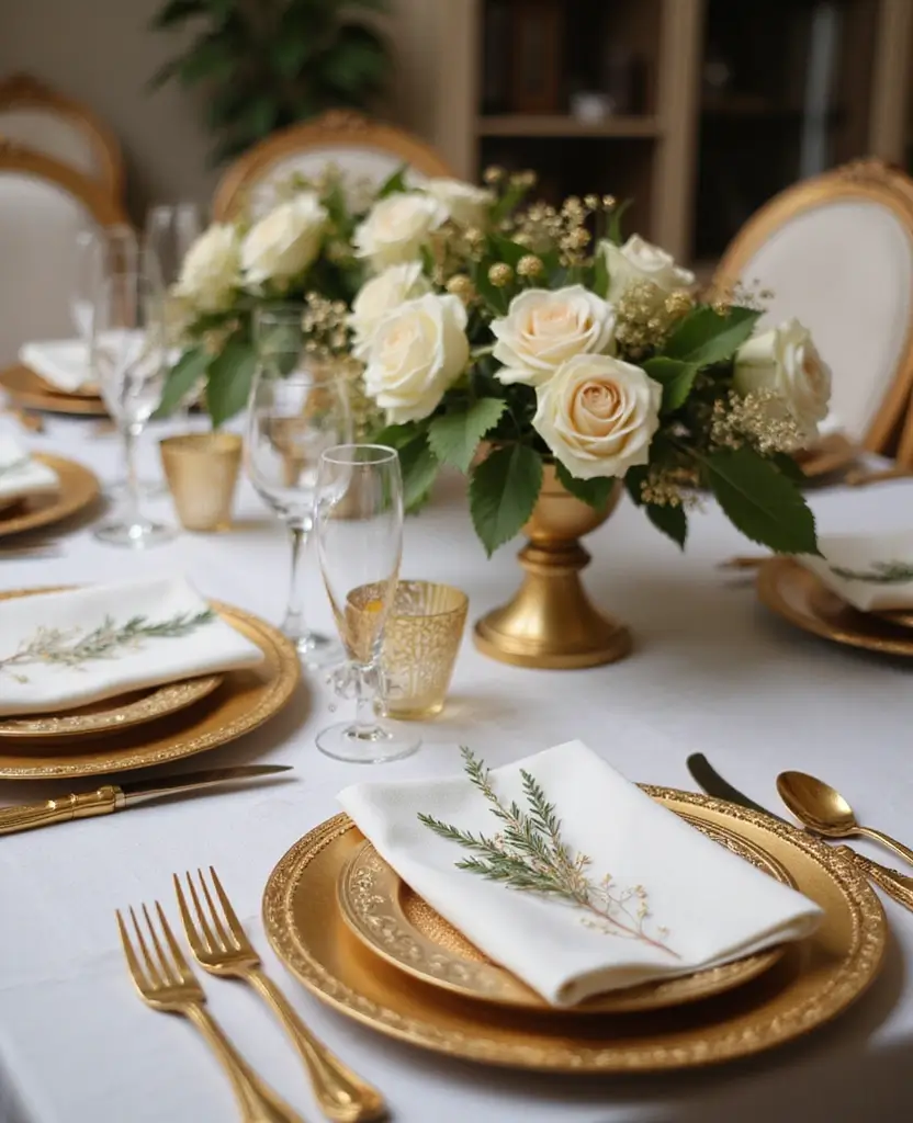 Create the Perfect Ambiance: 15 Gold and White New Year Home Styling Ideas! 2 Create the Perfect Ambiance: 15 Gold and White New Year Home Styling Ideas! - 1. Dazzling Gold and White Table Settings