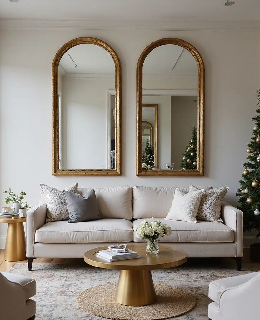 Create the Perfect Ambiance: 15 Gold and White New Year Home Styling Ideas! 67 Create the Perfect Ambiance: 15 Gold and White New Year Home Styling Ideas! - 10. Luxe Gold-Accented Wall Mirrors