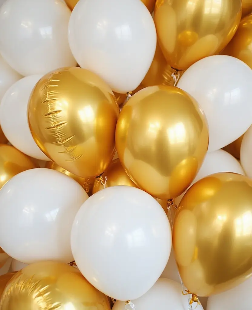 Create the Perfect Ambiance: 15 Gold and White New Year Home Styling Ideas! 97 Create the Perfect Ambiance: 15 Gold and White New Year Home Styling Ideas! - 14. Whimsical Gold and White Balloons