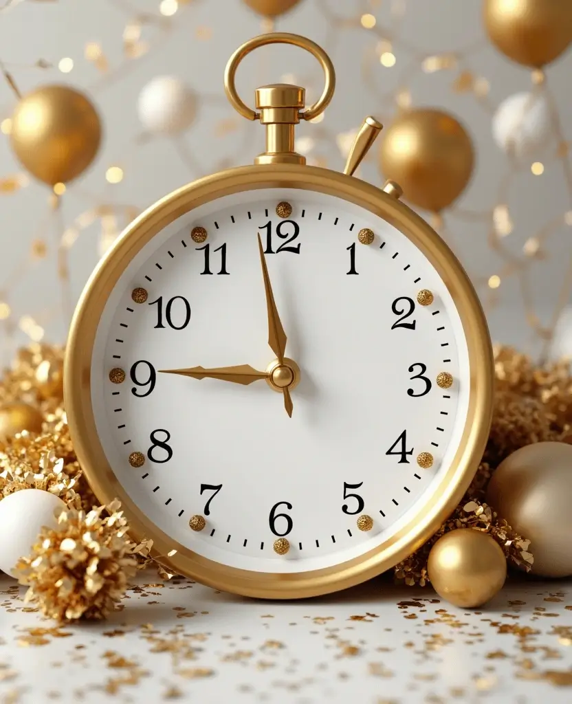 Create the Perfect Ambiance: 15 Gold and White New Year Home Styling Ideas! 104 Create the Perfect Ambiance: 15 Gold and White New Year Home Styling Ideas! - 15. Elegant New Year’s Countdown Decor