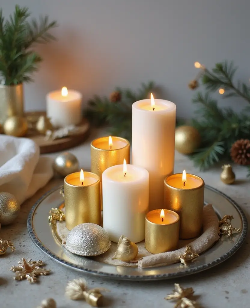 Create the Perfect Ambiance: 15 Gold and White New Year Home Styling Ideas! 16 Create the Perfect Ambiance: 15 Gold and White New Year Home Styling Ideas! - 3. Golden Glow with Candles