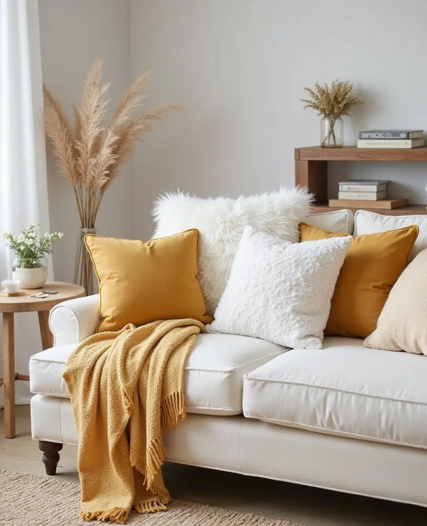 Create the Perfect Ambiance: 15 Gold and White New Year Home Styling Ideas! 44 Create the Perfect Ambiance: 15 Gold and White New Year Home Styling Ideas! - 7. Soft Textiles with Gold and White Patterns