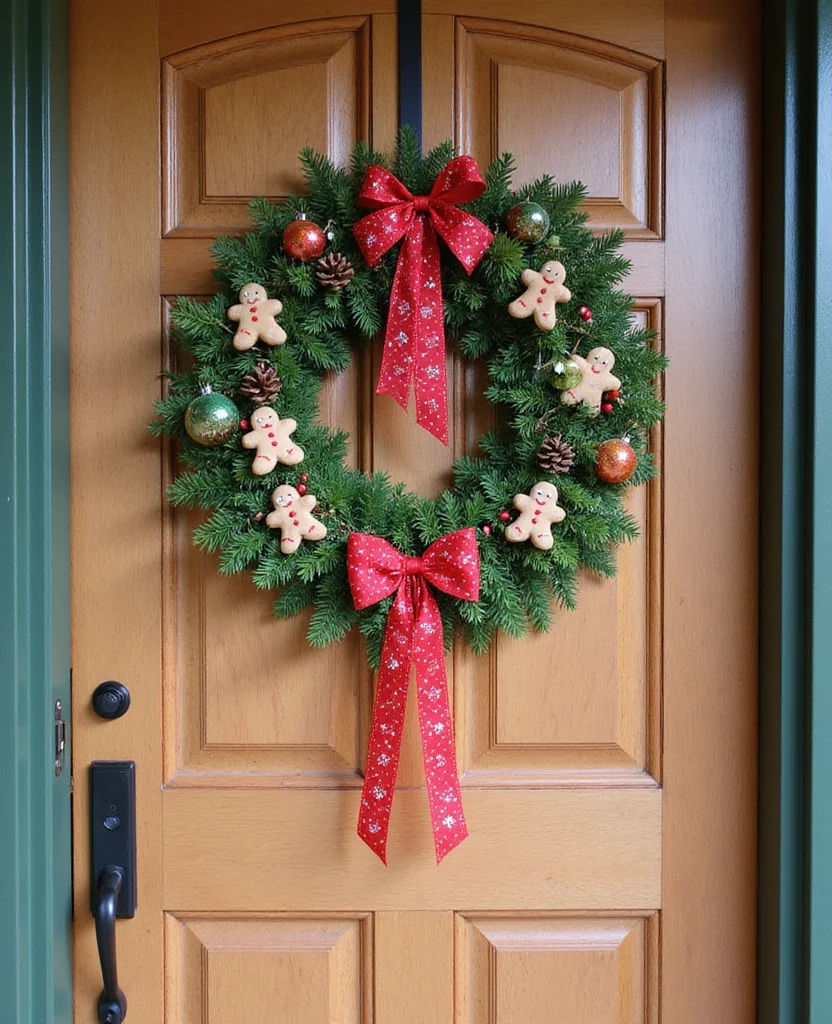 Get Creative: 19 Fun Gingerbread Kitchen Ideas You Never Knew You Needed! - 15. Gingerbread Door Wreath