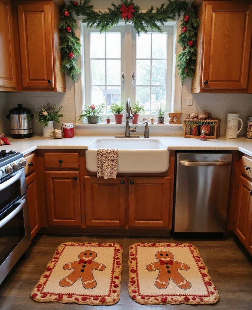 Get Creative: 19 Fun Gingerbread Kitchen Ideas You Never Knew You Needed! - 17. Gingerbread-inspired Kitchen Mats