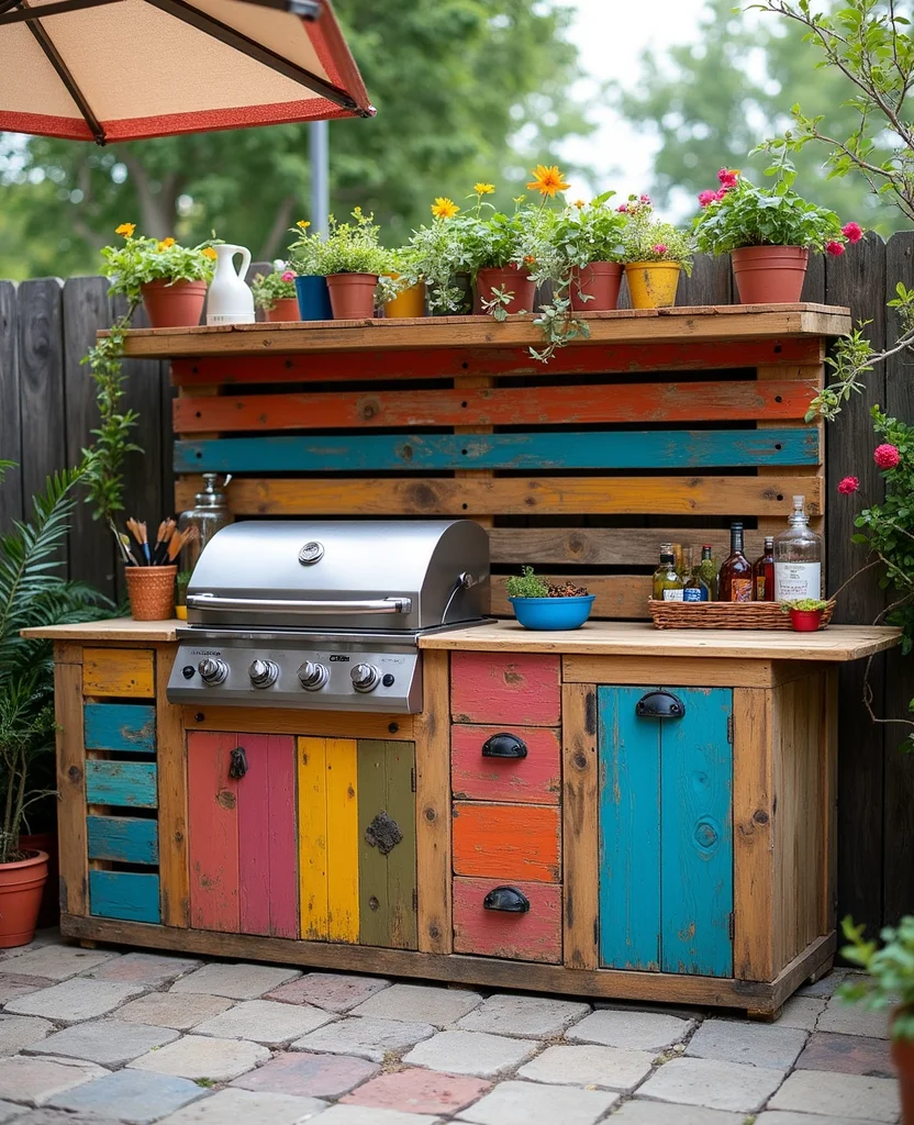 Transform Your Backyard with These 19 DIY Outdoor Kitchen Ideas (Your Friends Will Be Jealous!) - 15. Upcycled Pallet Outdoor Kitchen