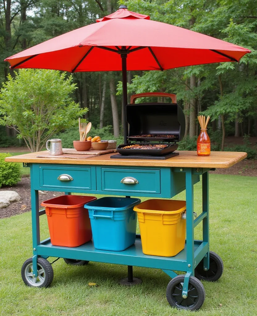 Transform Your Backyard with These 19 DIY Outdoor Kitchen Ideas (Your Friends Will Be Jealous!) - 3. Portable Outdoor Kitchen Cart