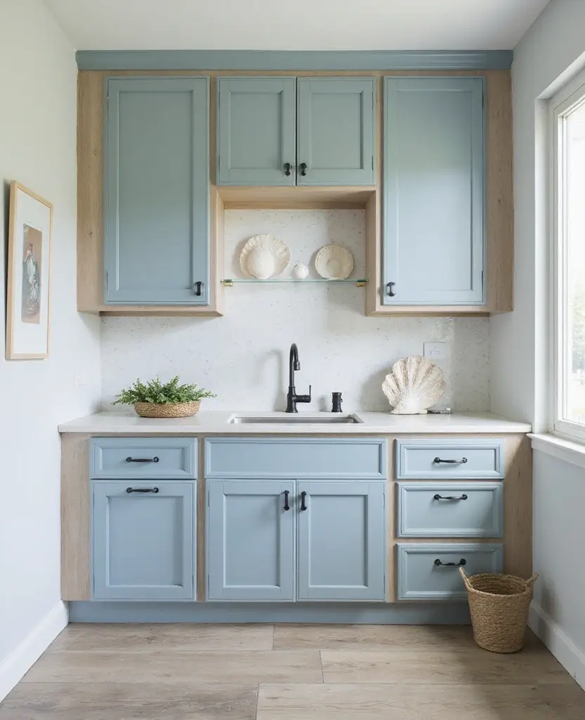 Transform Your Basement with These 15 Jaw-Dropping Kitchenette Cabinet Colors! - 10. Ocean Blue