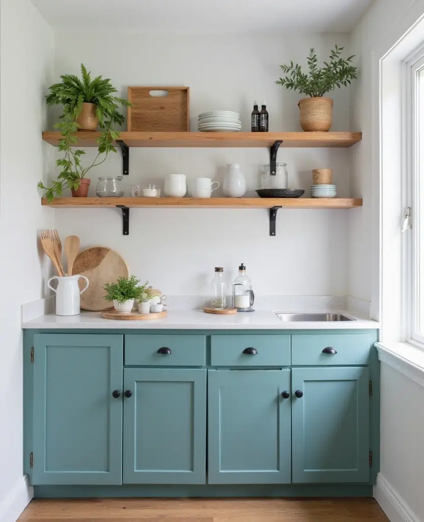 Transform Your Basement with These 15 Jaw-Dropping Kitchenette Cabinet Colors! - 12. Cool Teal