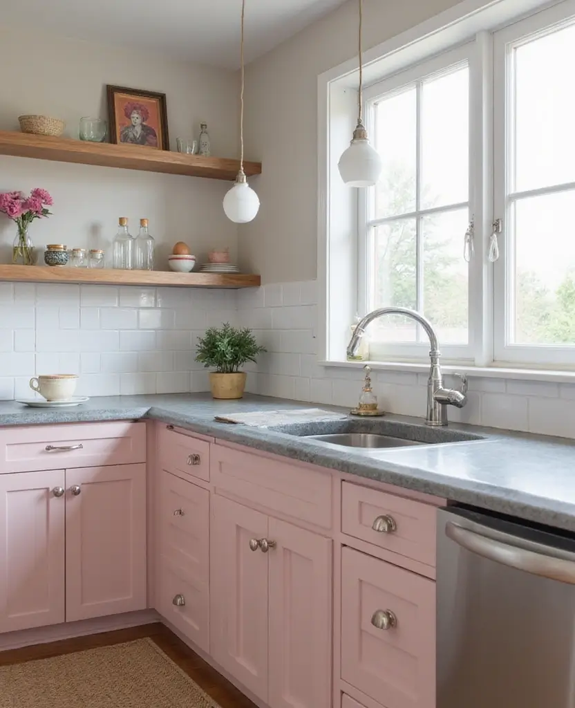 Transform Your Basement with These 15 Jaw-Dropping Kitchenette Cabinet Colors! - 13. Dusty Rose