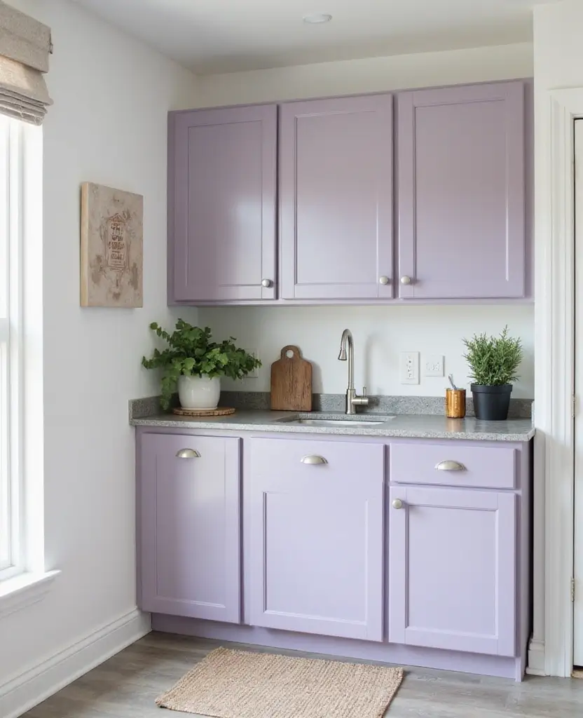 Transform Your Basement with These 15 Jaw-Dropping Kitchenette Cabinet Colors! - 7. Muted Lavender