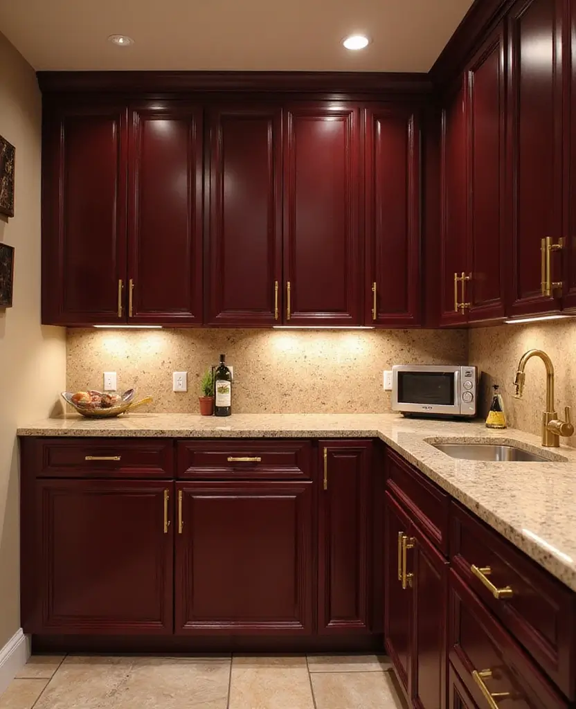 Transform Your Basement with These 15 Jaw-Dropping Kitchenette Cabinet Colors! - 8. Rich Burgundy