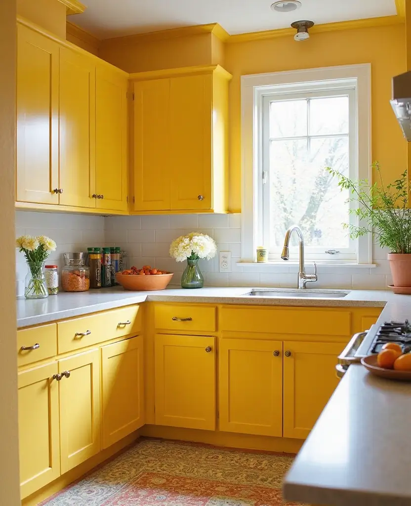 Transform Your Basement with These 15 Jaw-Dropping Kitchenette Cabinet Colors! - 9. Sunny Yellow