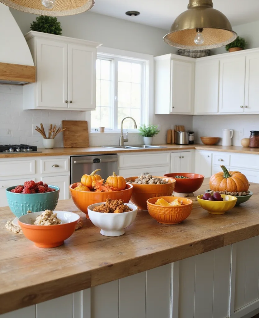 Transform Your Kitchen with 19 Christmas Island Decor Ideas That'll Wow Your Guests! - 11. Brightly Colored Bowls