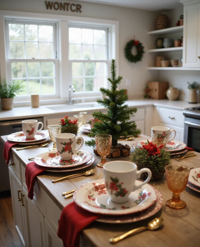Transform Your Kitchen with 19 Christmas Island Decor Ideas That'll Wow Your Guests! - 12. Festive Tableware