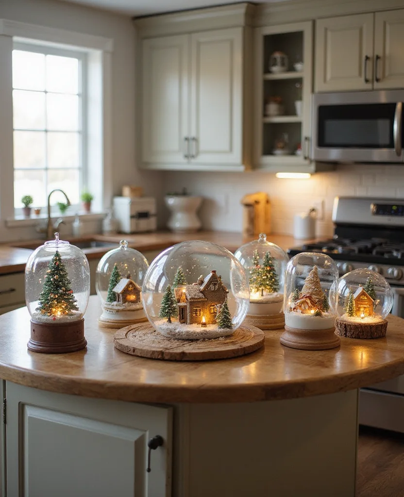 Transform Your Kitchen with 19 Christmas Island Decor Ideas That'll Wow Your Guests! - 13. Creative Snow Globes