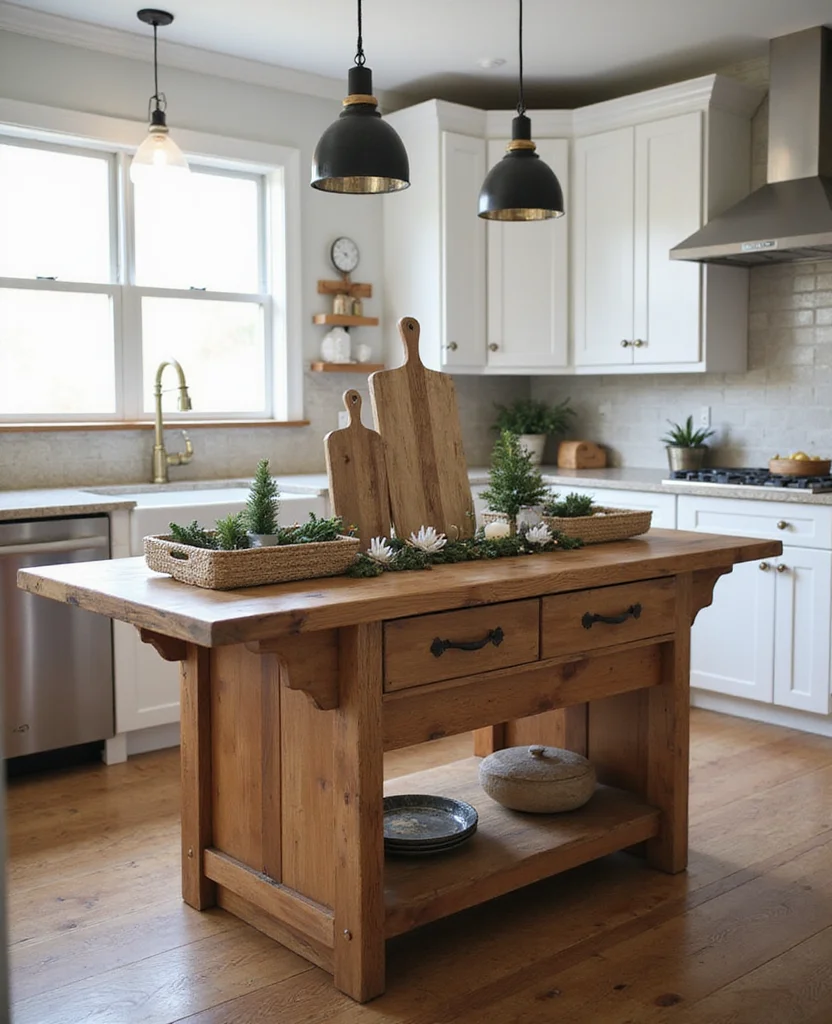 Transform Your Kitchen with 19 Christmas Island Decor Ideas That'll Wow Your Guests! - 14. Rustic Wooden Elements