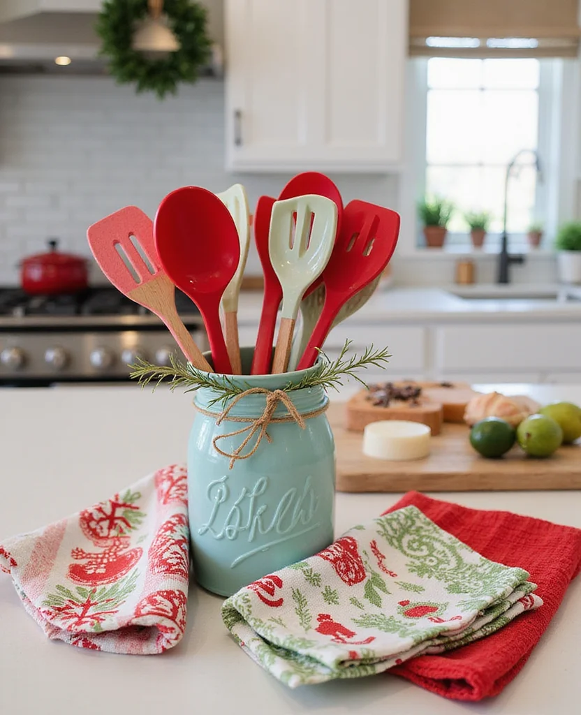 Transform Your Kitchen with 19 Christmas Island Decor Ideas That'll Wow Your Guests! - 15. Holiday Themed Kitchen Utensils