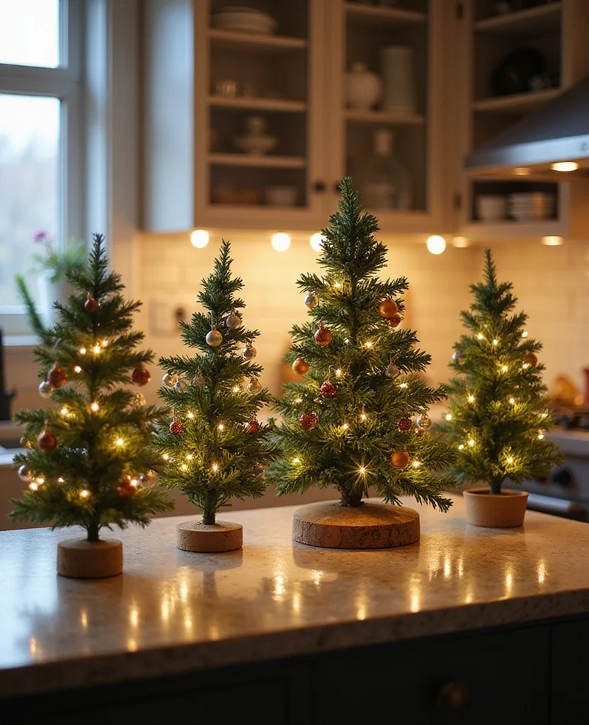 Transform Your Kitchen with 19 Christmas Island Decor Ideas That'll Wow Your Guests! - 16. Mini Christmas Trees
