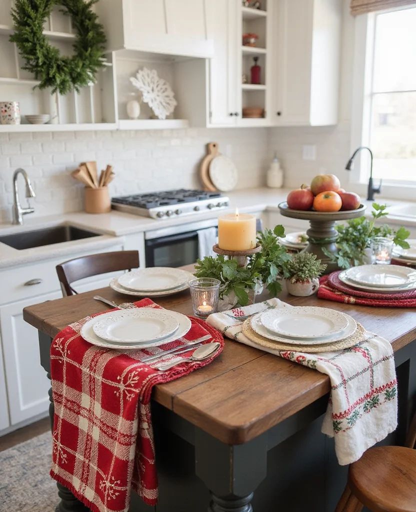 Transform Your Kitchen with 19 Christmas Island Decor Ideas That'll Wow Your Guests! - 18. Fun Holiday Textiles