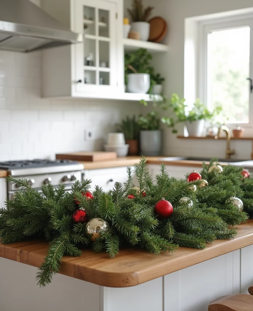 Transform Your Kitchen with 19 Christmas Island Decor Ideas That'll Wow Your Guests! - 2. Garland Glam