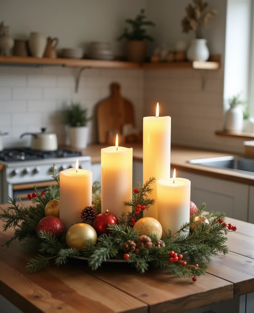 Transform Your Kitchen with 19 Christmas Island Decor Ideas That'll Wow Your Guests! - 4. Cozy Candle Arrangements